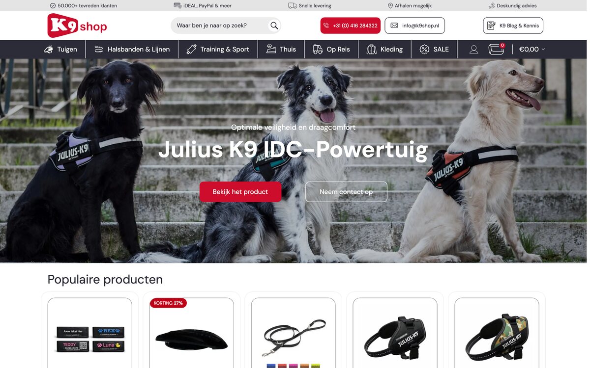Главная страница интернет-магазина k9shop.nl на CS-Cart